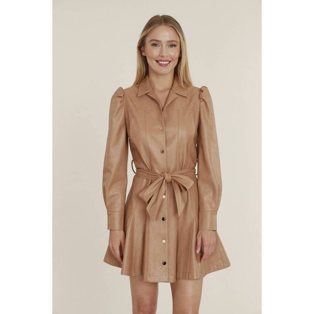NEW DOLCE CABO vegan leather puff shoulder belted dress in copper